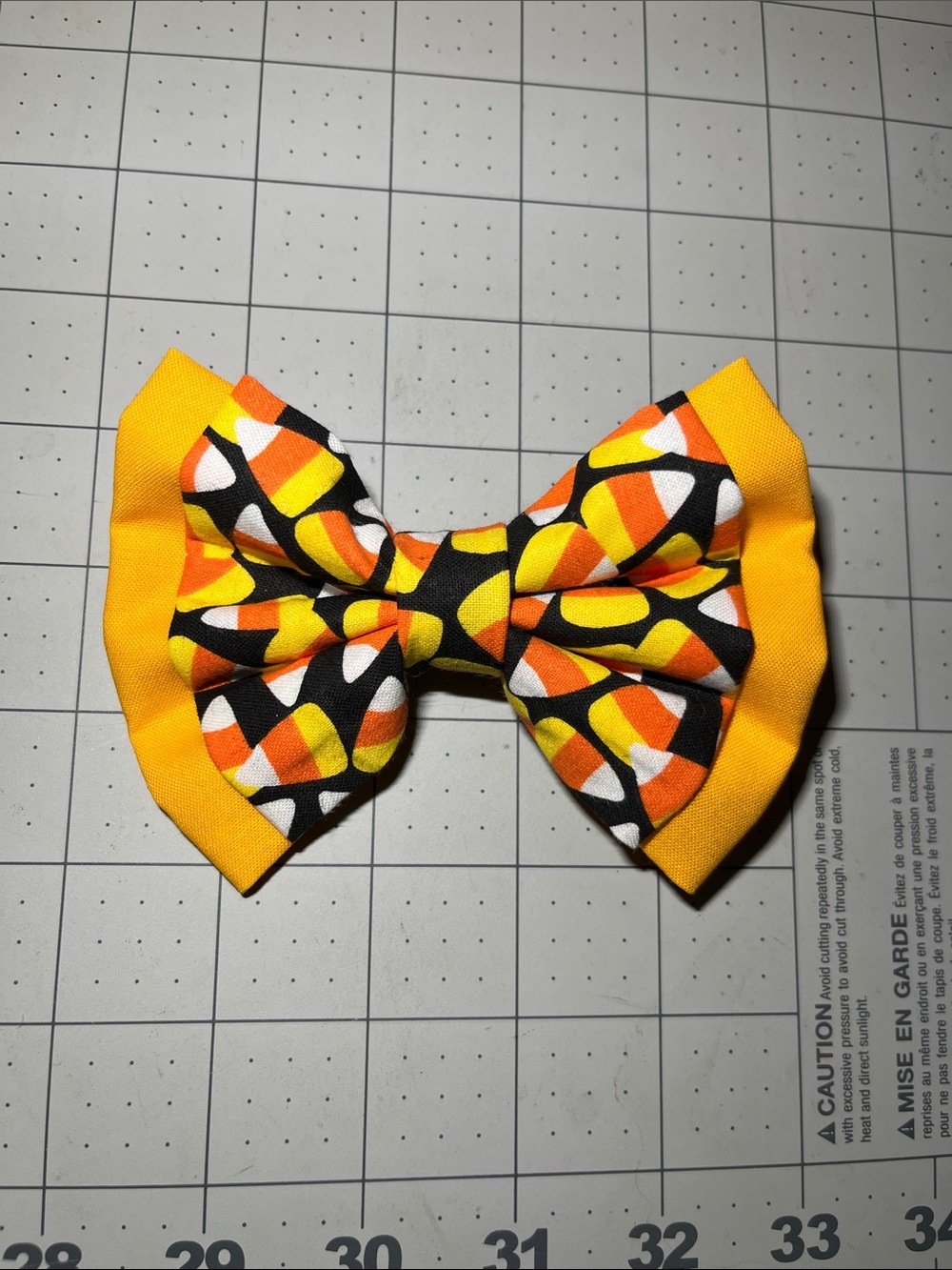Candy Corn Print Bow Hair Clip in Yellow & Black